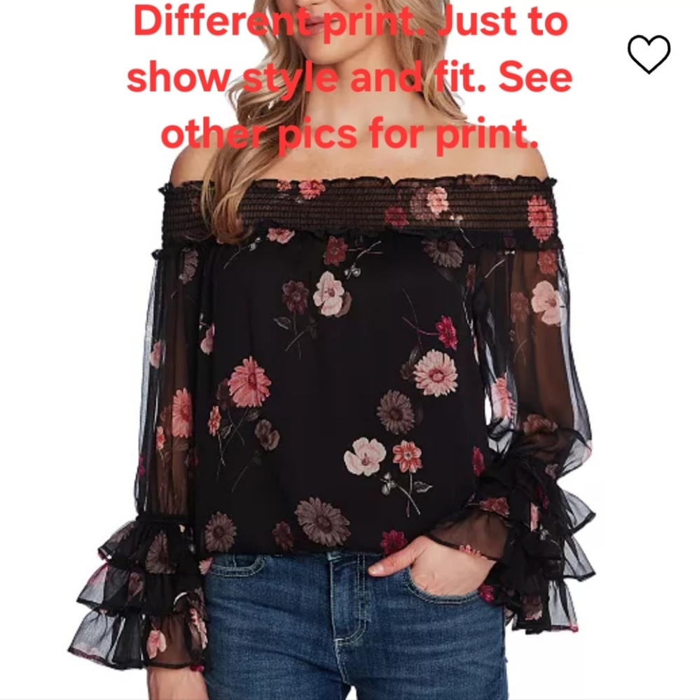 CECE OFF THE SHOULDER RUFFLED SLEEVE ROMANTIC TOP MED